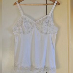Vintage Silky White Lingerie Lace Trim Cropped Cami Top